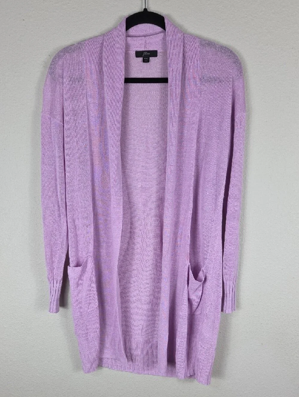 J Crew Open cardigan sweater in linen blend Lavender Pockets Long Sleeves XXS